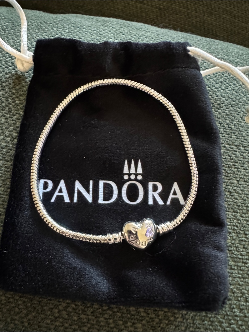 Pandora Silver Heart-Clasp Snake Chain Bracelet - Silver